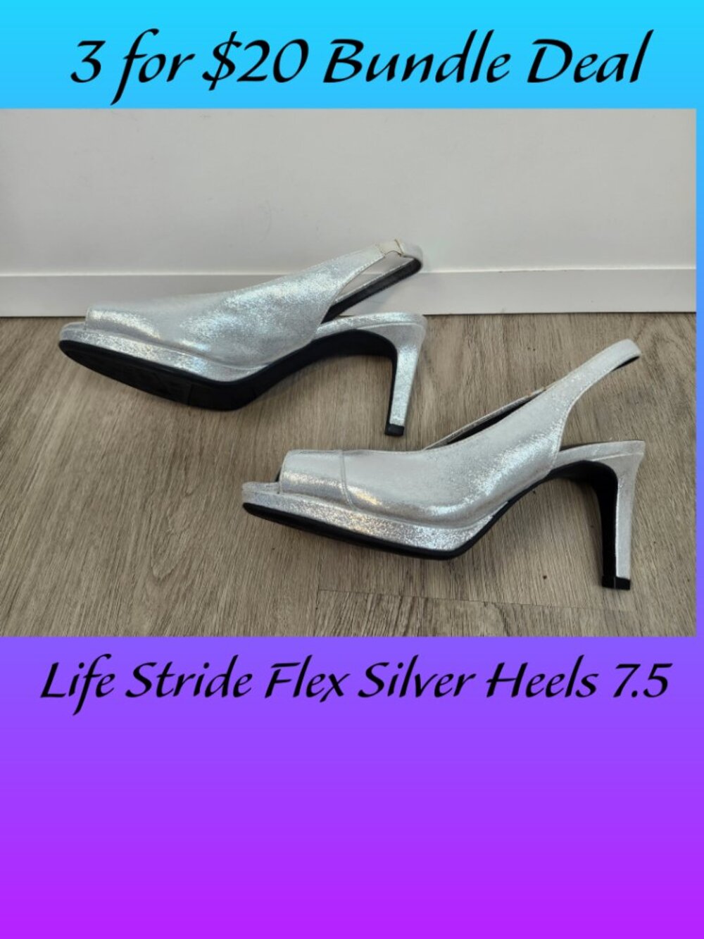 Life Stride Soft System Flex High Heel in Silver with 3" Heel size 7 1/2